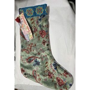 NWT Johnny Was Lux Christmas Reversible Stocking Embroidered Ribbon 129912